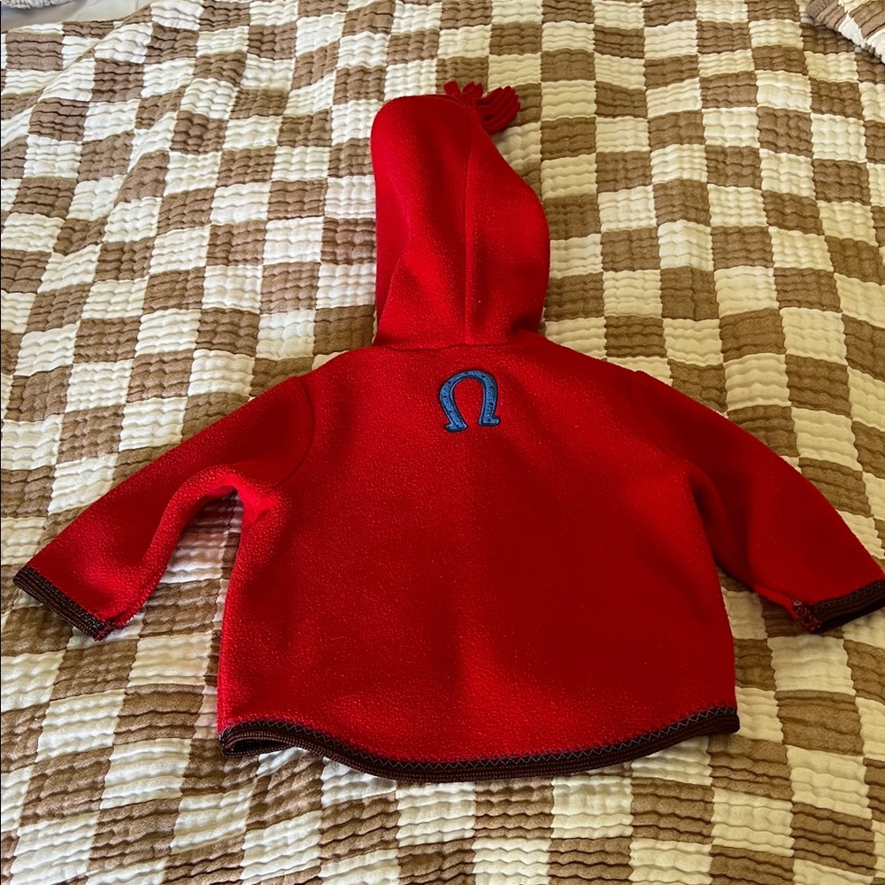 Hanna Anderson Red Hooded Baby Jacket with Farm Appliqués size 3-6 months - Picture 3 of 4